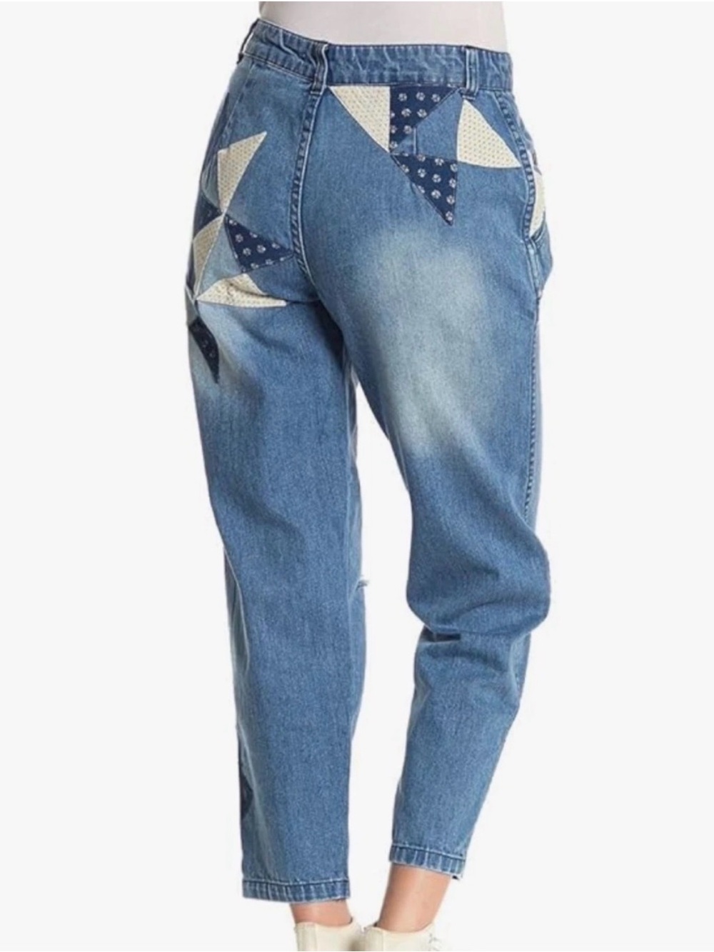 Free People Blue Denim Patchwork Jeans